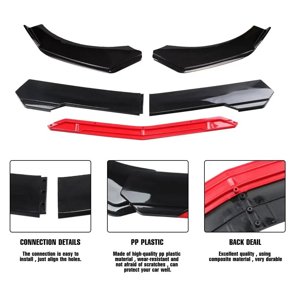 Car Sharp Gloss Black Red Tongue Front Bumper Lip Chin Spoiler Splitter Diffuser Body Kit Trim Air Dam Protector Universal Most