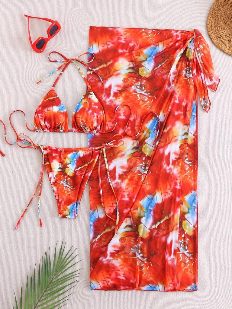 2026 European & American Tie-Dye Bikini Three-Piece Set - Sexy Vacation Swimwear