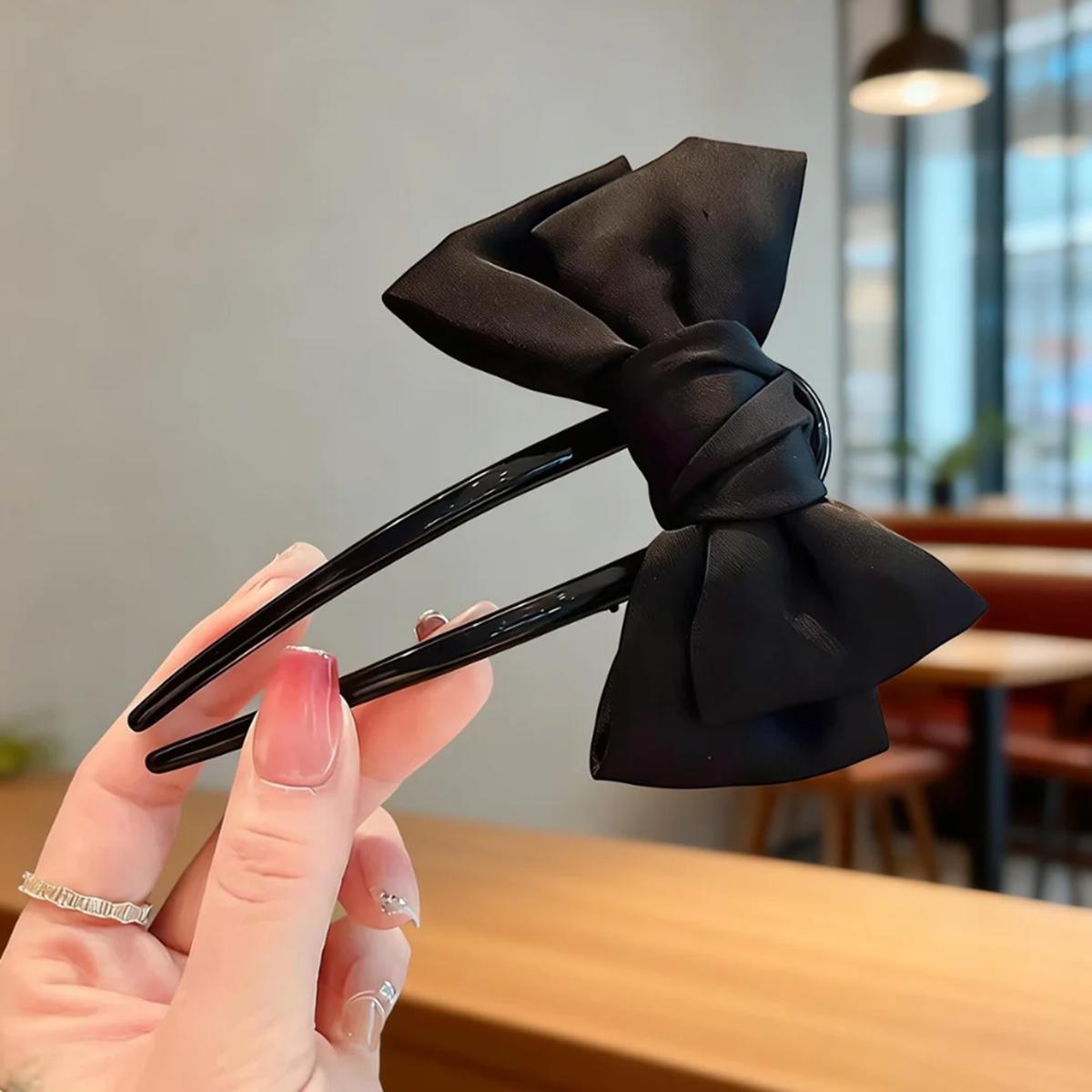 

1Pc Fashion Women s Bow U-Shaped Hair Clip Suitable for Girl Daily Wear Accessory Elegant Black Boutique Hairpin Hair Accessory