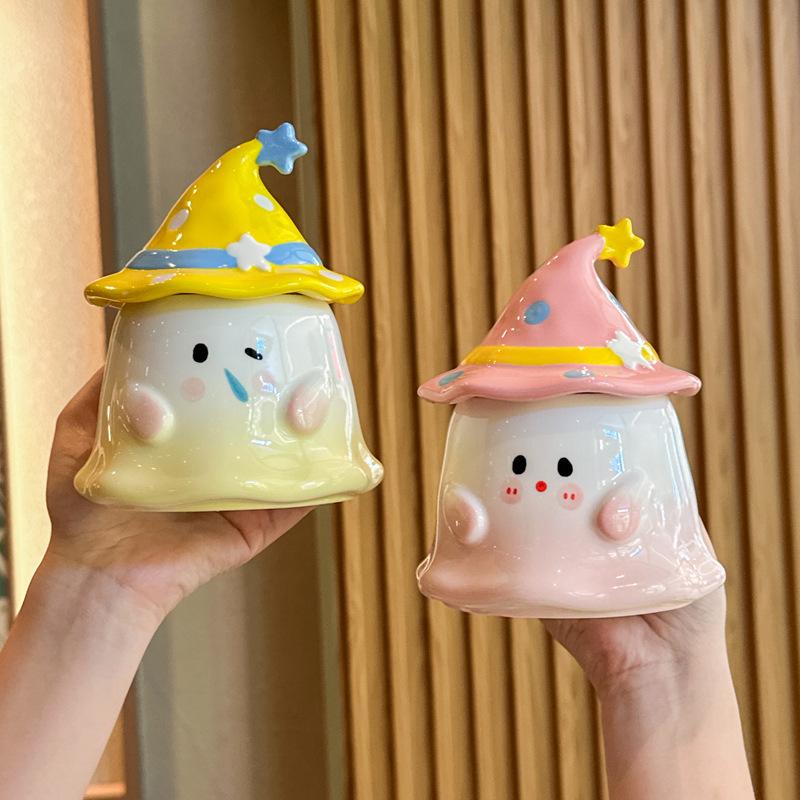 Niedliche und skurrile Geburtstagsgeschenk-Geistertasse mit Deckel Mädchen Souvenir Keramiktasse praktisches Geschenk