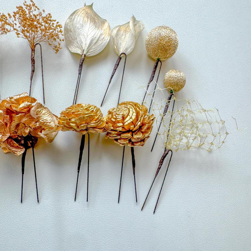 Gold Dried Flower Hair Coming of Age Japanese Gold Ball Gold Graduation Wedding Wedding Hakama Hani. Ornament, Ceremony, Wear, Mizuhiki, Leaf,