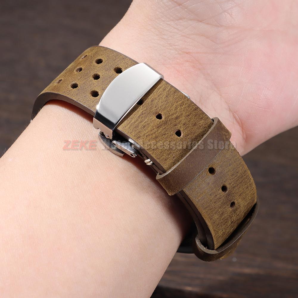 18mm 19mm 20mm 21mm 22mm 24mm Breathable Porous Watchbands Vintage Racing Leather Watch Strap for Seiko for Rolex Wristband Belt