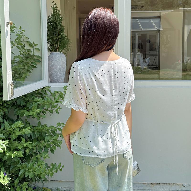 Fat Mm Sweet Niche Design Sense Age-reducing Chiffon Shirt Women's Summer New Polka Dot Cool Top 242368
