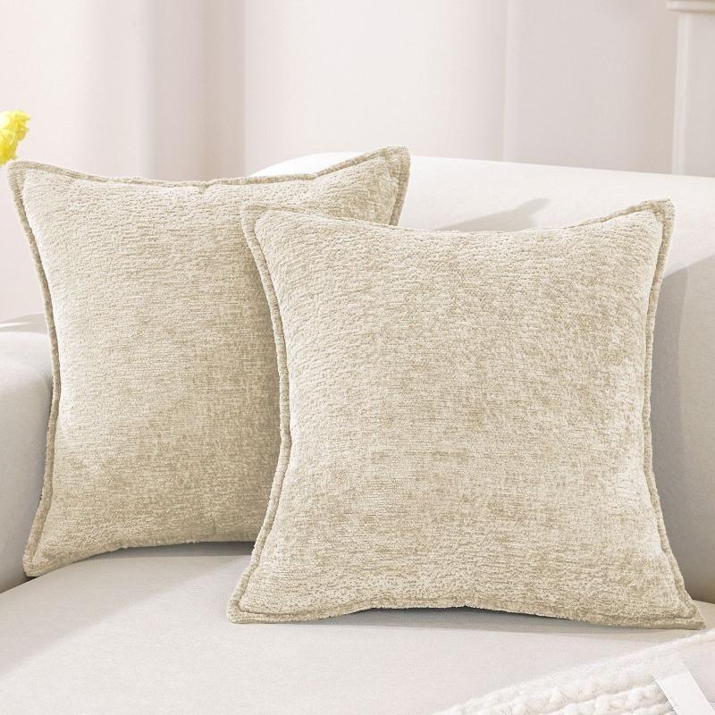 Large Size Thickened Chenille Throw Pillow Cover Removable Washable Solid Color Sofa Square Waist Cushion Case Home Decoration