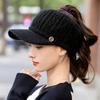 Autumn and Winter Warm Hollow Top Hat, Thickened and Can Tie A Ponytail To Prevent Cold, Ear Protection Knitted Hat, Fashionable Duckbill Hat