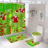 Bathroom Shower Curtain Four-Piece Green Hair Monster Christmas Green Waterproof Shower Curtain Toilet Partition Curtain Bath Mat
