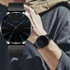 Moda masculina negócios preto relógios de luxo aço inoxidável ultra fino malha cinto quartzo relógio de pulso casual clássico masculino