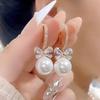 Temperament Bow Pearl Ear Buttons Light Luxury Sense of Senior Sense of Popular Earrings Temperament Hundred with The Fashionable Earrings