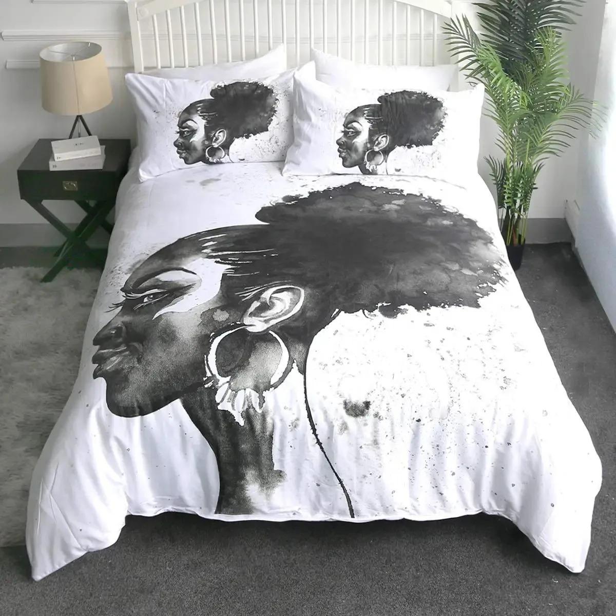 

Comforter African American Afro Bedding Set Black Women In Ethnic Dress Bed Set Tribal Modern Urban Home Decor King Comforter (quilt)-EU Single(135*200cm)3pcs