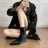 Leather Retro Niche Design Sense Fashionable Versatile Short Boots French Pointed 8CM Heel Heightened Elastic Thin Boots