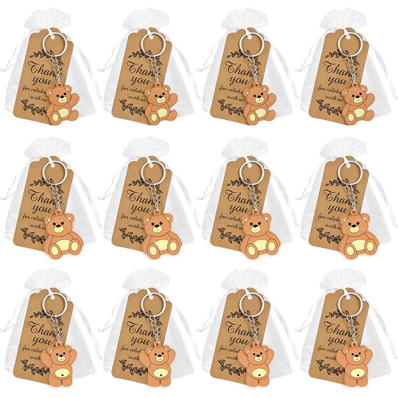 10/30Pcs Baby Shower Souvenirs Gift Organizer Bag with Bear Keychain Thank You Kraft Tag Girl Boy Birthday Party Favors for Guests