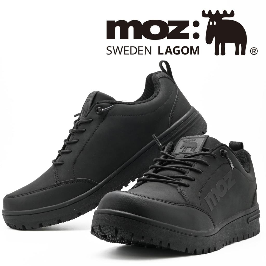 Mozu Waterproof Sneakers with Wide Fit Rubber Cushioned Size Men's Non-Slip Sole, (3E Equivalent), Laces, Insole, Low-Cut, Black, 25.5cm