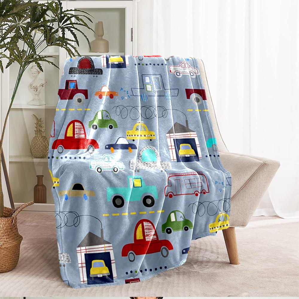 Cute cars Theme Printed Blanket - Perfect for Couch, Bed, Travel & Outdoor Use | Machine Washable, Cozy & Durable.