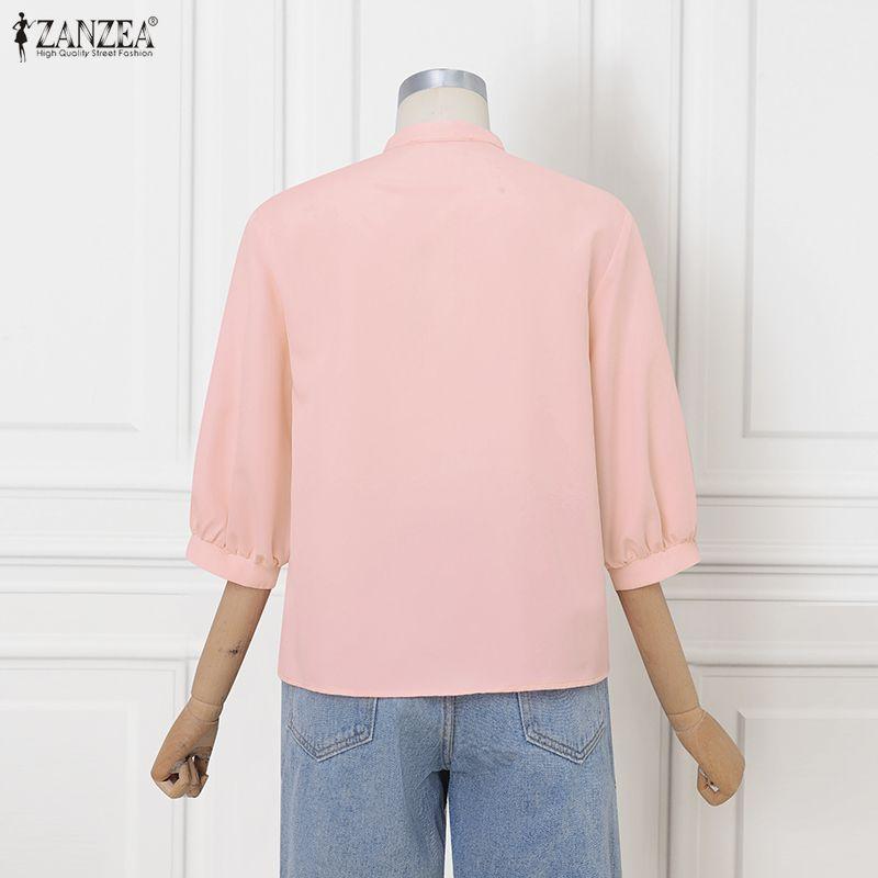 ZANZEA Women Casual V-Neck 3/4 Sleeve Loose Flora Print Blouse