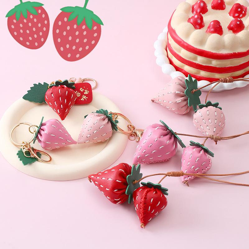 DIY Ručně vyráběná kožená jahodová klíčenka Ozdoba dárkové tašky