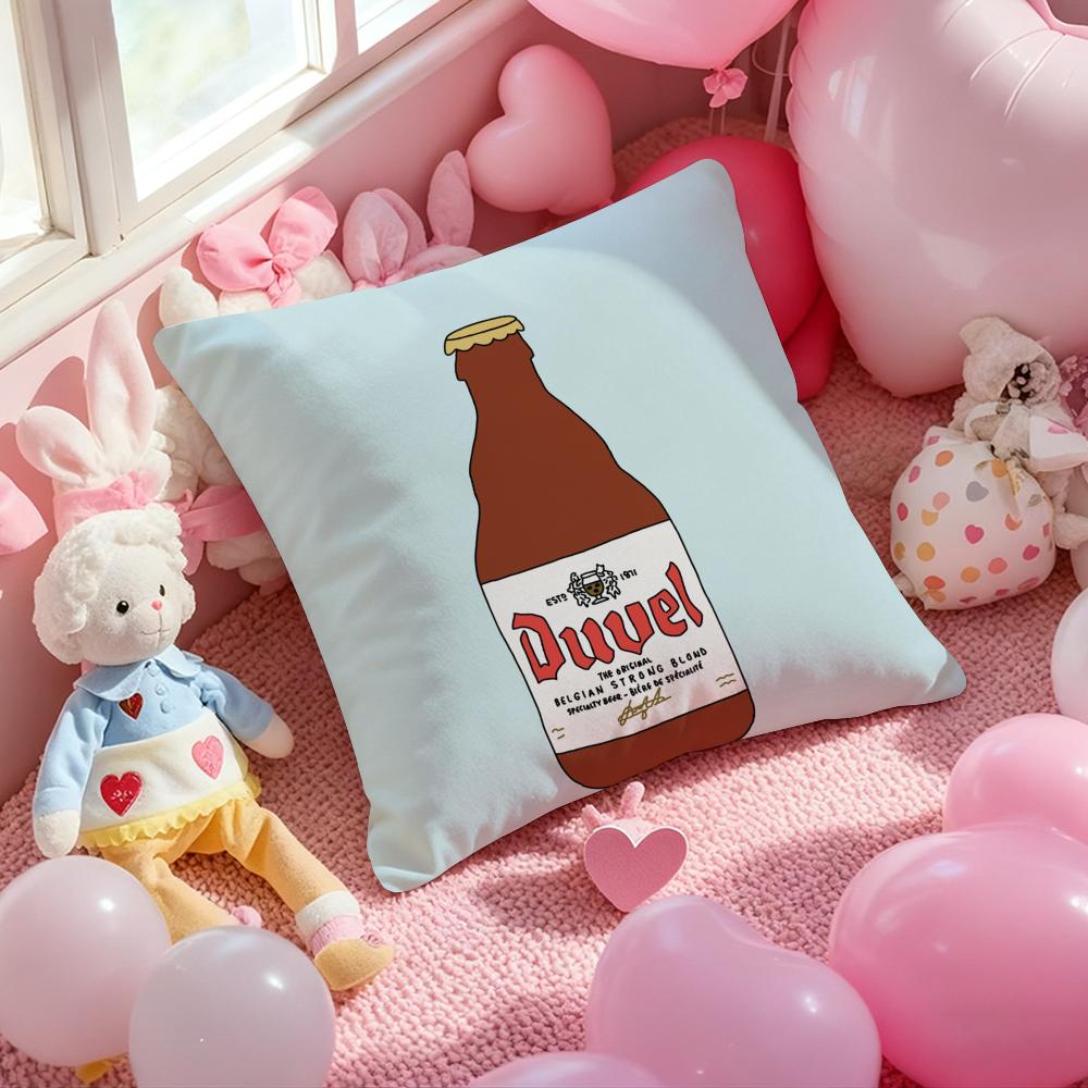 Coole Schützende D-Duvel Bier Kissenhülle Weicher Plüschstoff Beidseitig Bedruckte Kissenhülle Warme Winter-Sofakissenhülle