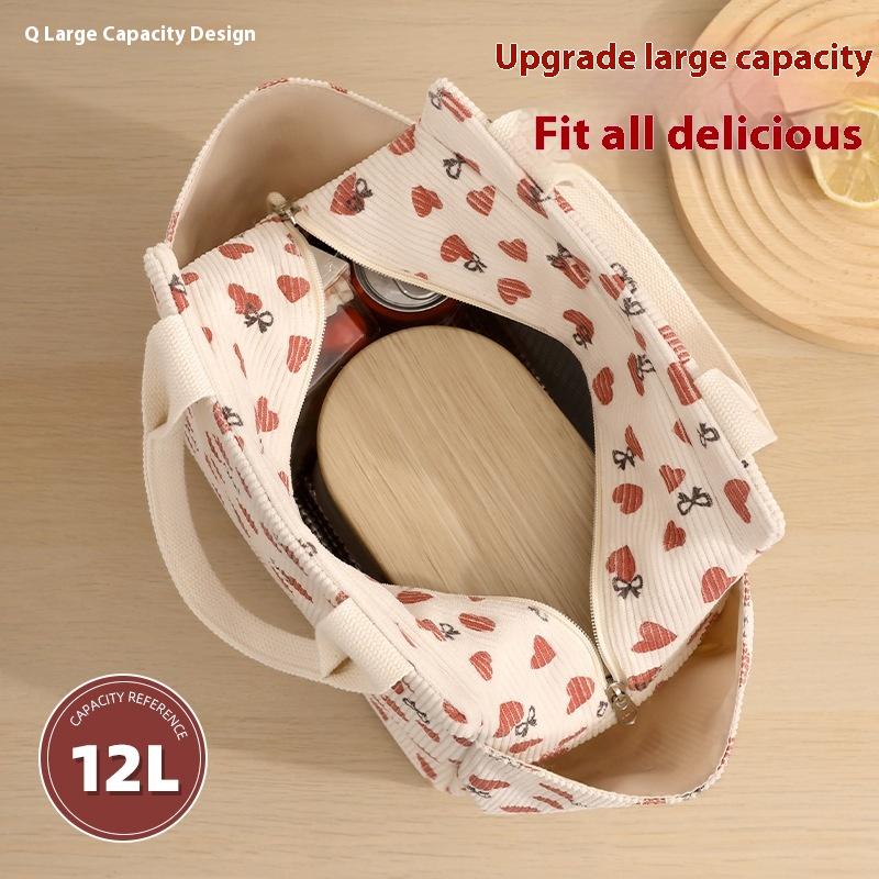 Corduroy Thermal Insulati Lunch Bags Multifunctial Kid School Cooler Picnic Food Pouch Insulated Handbag for Picnics School