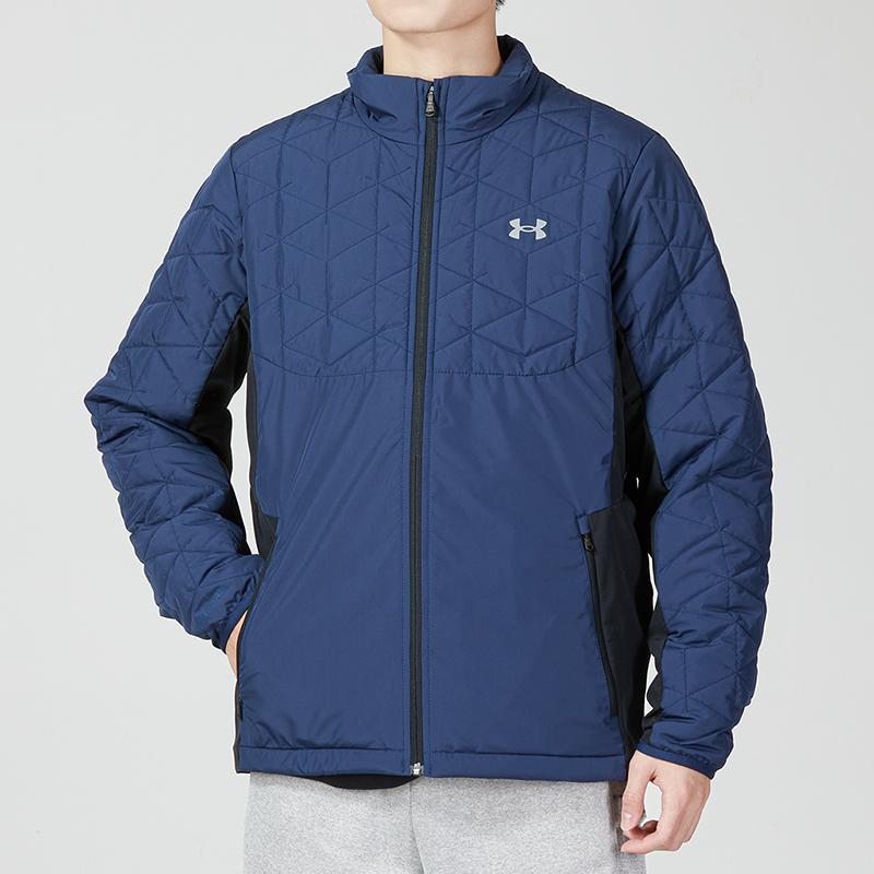 Under Armour Solid Logo Print Straight Zip Jacket Men Blue 1364642-408