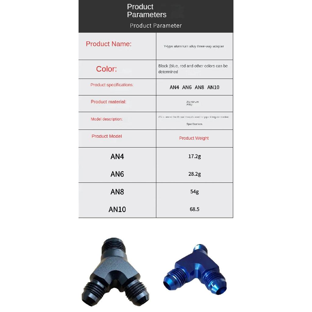 High Quality Y Block Adapter Fittings Adaptor AN4 AN6 AN8 AN10 Black Y Type Oil Pipe Joint Male Thread Fuel Hose Fitting