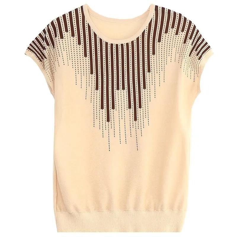 Plus Size 5XL Korean Simple Loose O-neck Ice Silk Short Sleeved T-shirt Women Contrasting Colors Bat Sleeve Summer Knit Top