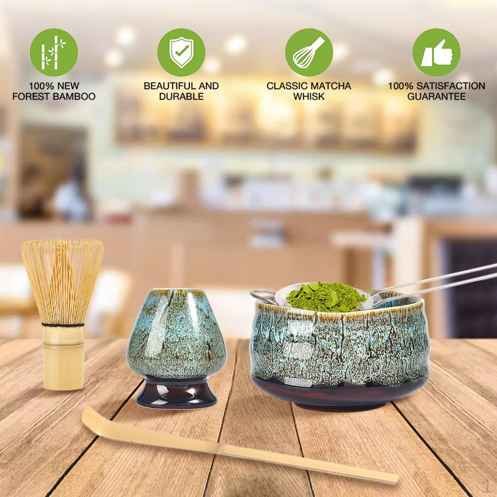 

Набор инструментов Керамический держатель для венчиков Традиционный бамбук (Чашаку) Аксессуары для зеленого чая 5 предметов Матча C hBlue Bowl