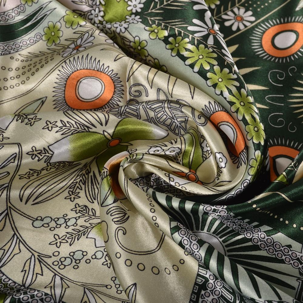 Bright Green Silk Scarf Cape Elegant Floral Design Satin Square Scarves Shawls 90*90cm Fashion Brand Silk Scarf Hijab