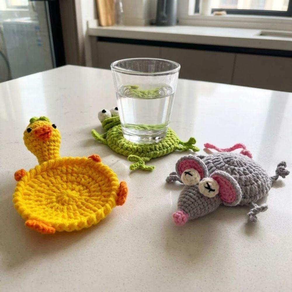 Hand Woven Knitted Cup Mat Funny Animal Drink Coaster Creative Water Cup Mat Gift