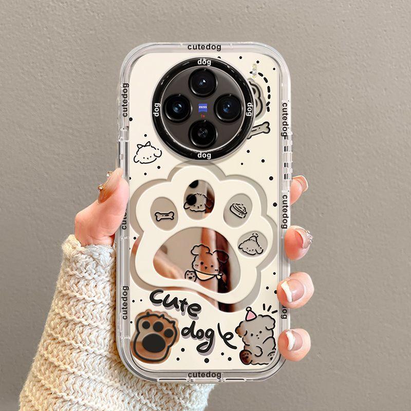 Vivo X100S Pro Phone Case Full Cover Silicone Anti-Drop Cartoon Dog Paw Heart Mirror Design vivo X100 S