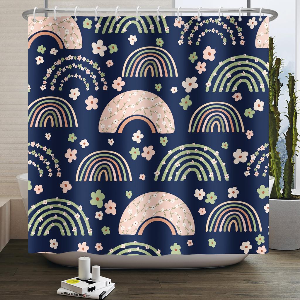 Cartoon Shower Curtain for Bathroom Kids Rainbow Cloud Sun Stars Flower Unicorn Cute Animals Waterproof Bath Curtain Home Decor