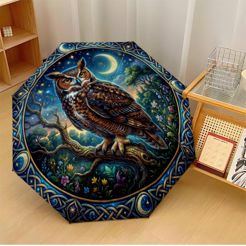 

Owl in Moonlight Printed umbrella windproof folding umbrella portable sun and rain umbrella suitable for gifting