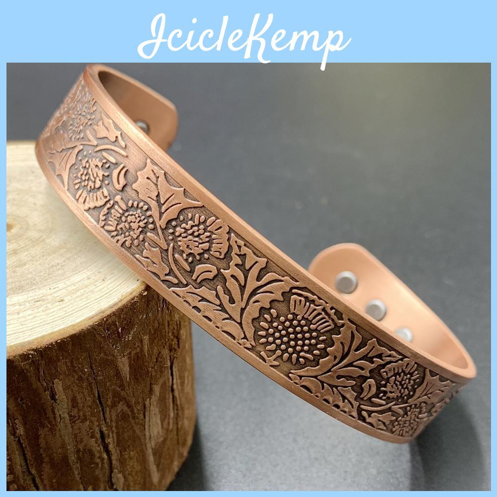 Daisy Copper Bracelet Pure Ikuinen Magnetic Adjustable Cuff High Magnets Bangles Solid Copper 15mm Wide Resizable Jewelry For Men Women