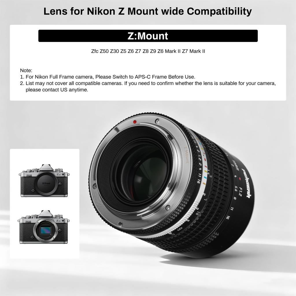 Pergear 50mm Prime Lens for Nikon Z Mirrorless MF Large Compact and Fluorescent Warranty F1.2 APS-C Z-Mount Cameras, (Manual Focus), 5-Group,