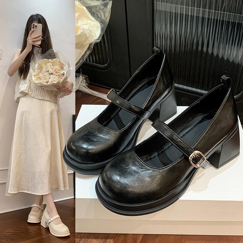 Simple and generous thick-heeled leather shoes for women's summer wear, fashionable and versatile Mary Jane shoes with skirts, gentle wind shoes