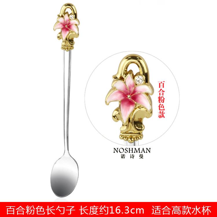 Stainless Steel Coffee Spoon, European-style Household Creative Flower Enamel Juice Stirring Spoon