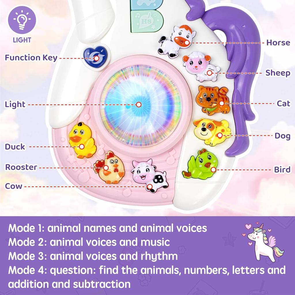 Little Girl Birthday Gifts: Musical Unicorn Toys , Educational Cartoon Guitar for Toddlers 3+, Interactive Learning Christmas