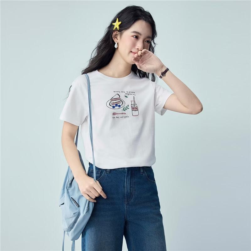 Giordano Women's Cotton Short Sleeve T-shirt with Afternoon Tea Print
