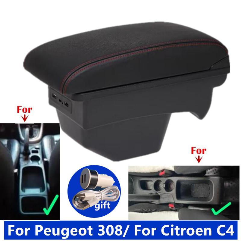 Car Armrest Box for Peugeot 308 2008 2009 2010 2011 2012 T7 SW / Citroen C4 2011 Retrofit Parts Center Storage Box USB Accessori
