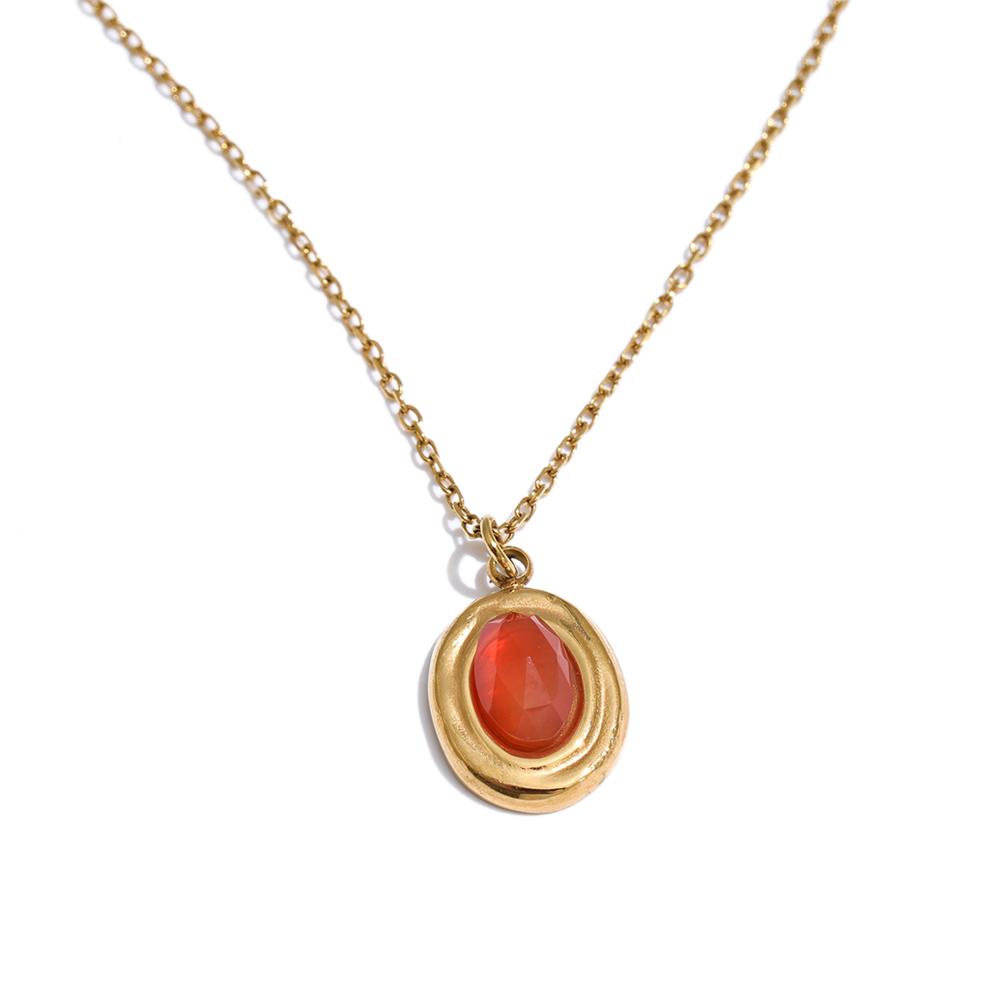 

Yhpup Exquisite Natural Stone Agate Tiger Pendant France Necklace for Women Stainless Steel Trending Charm Jewelry