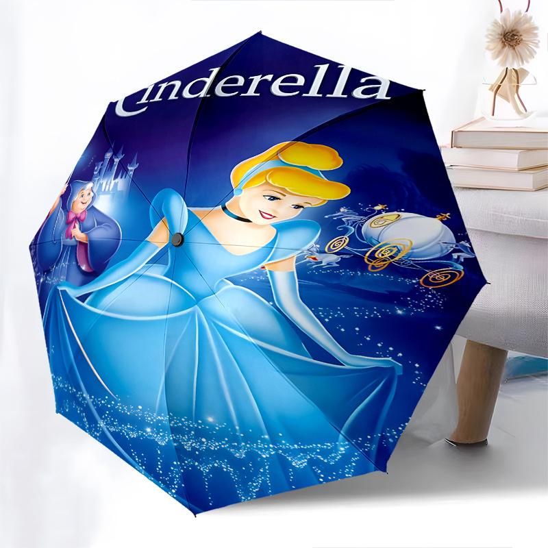 Cinderella, Fairy Godmother Automatic Opening and Closing Umbrella - 8 Ribs Portable Folding Umbrella with Plastic Handle, Suitable for Leis