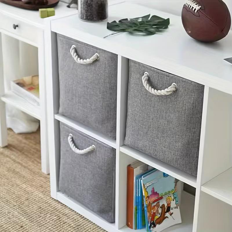 2Pcs/Cotton and Linen Storage Basket Large Capacity Foldable Storage Basket Household Clothing Organizer Basket
