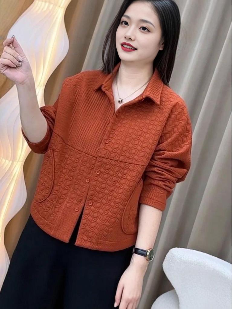 Mom's Versatile Plus Size Long Sleeve Jacket for Spring/Autumn - Stylish, Short, and Trendy for Women Over 50
