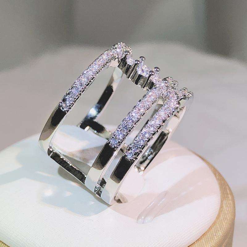 Cobre Estabilizado Moda Correntes Multicamadas Anéis de Zircônia para Mulheres Casamento Anéis Statement Simples Anéis de Casamento para Casal