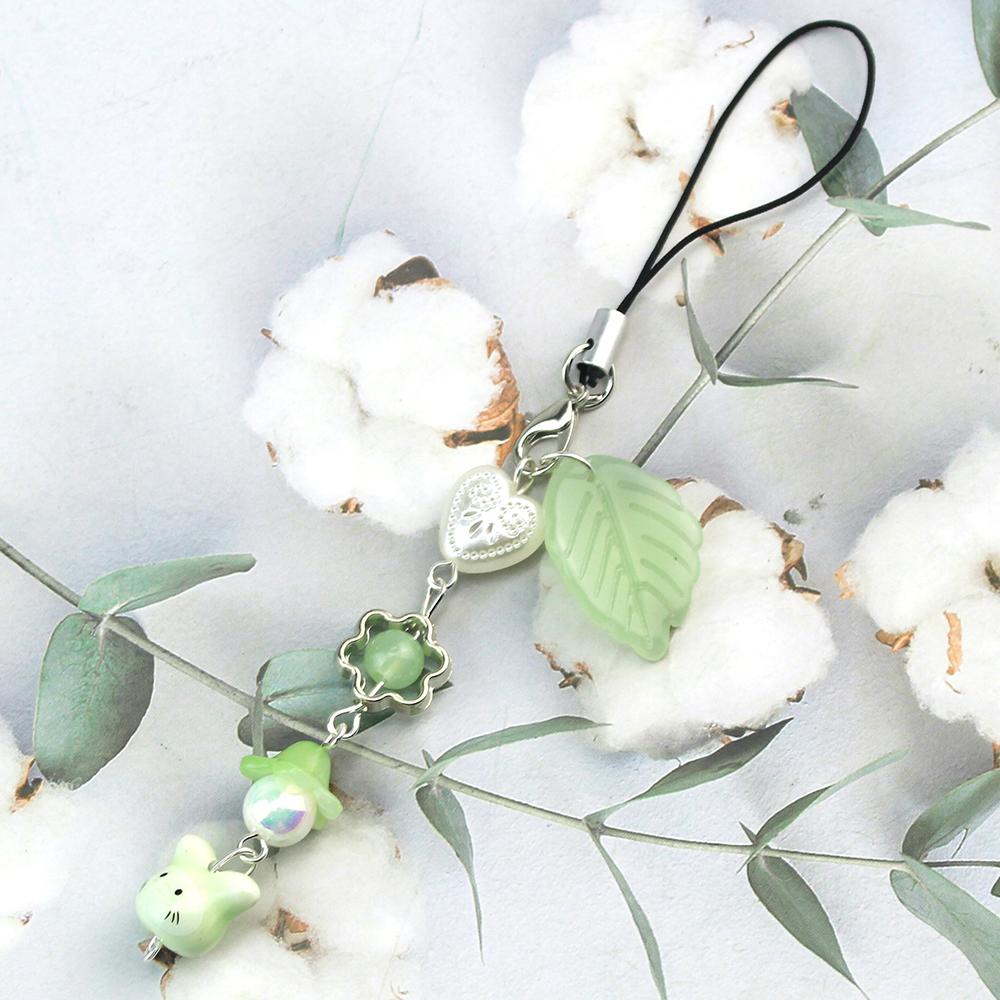 Handmade Four Leaf Clover Totoro Beaded Phone Charm Y2k Cartoon Cute Ceramics Cat Keychain Sweet Girls Bag Charms Decoration