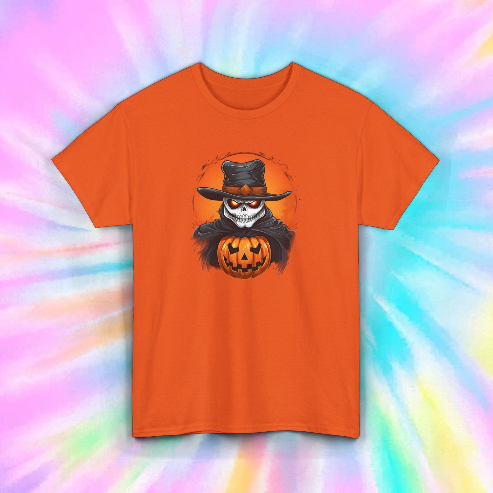 Pumpkin Skull Witch T-Shirt S-5XL Halloween Spooky Skeleton Graphic Tee S