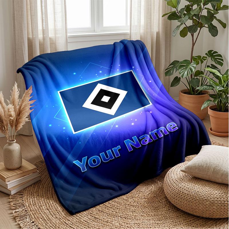 Hamburger SV Custom Name Text Flannel Blanket Soccer Logo Personalized Fleece Throw Blanket Special Gift For Sofa Bedroom Home