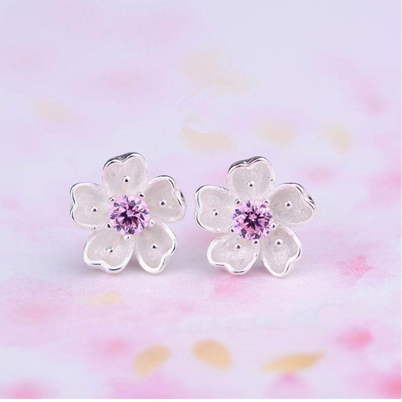 925 Sterling Silber Süße Kubische Zirkon Kirschblüte Blume Ohrstecker Für Frauen Geschenk brincos S-E240