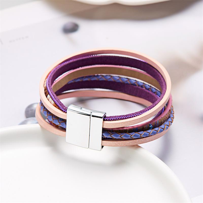 Bohemian Leather Bracelet Geometric Beads Chain Multilayer Wrap Bangle Women Jewelry Accessories