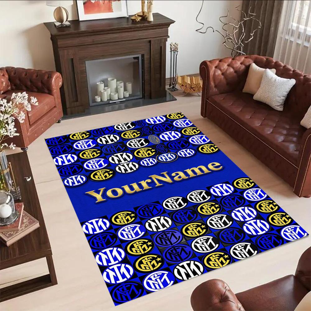 Inter Milan Customize Text Floor Rug Office Rug Suitable for Foyer Game Room Hallway Dormitory Antislip Carpet Decorate Offices Best for Christmas