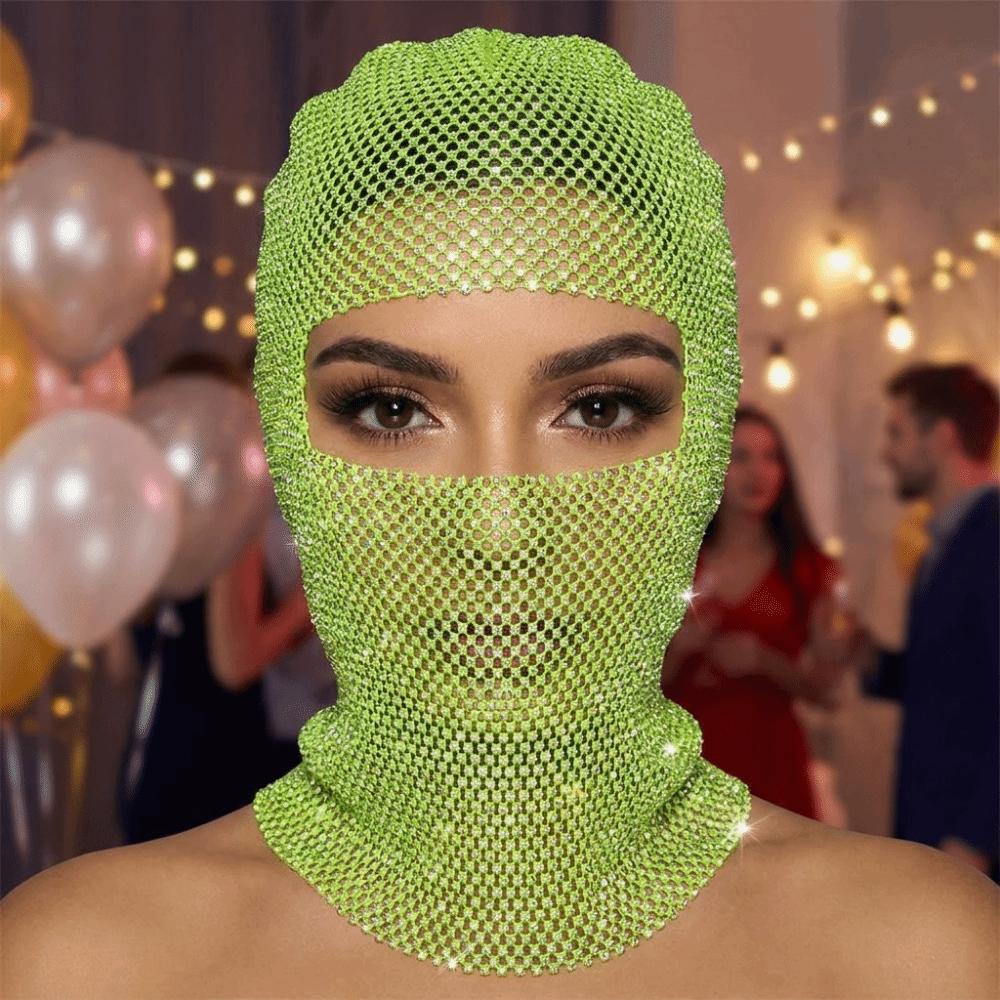 Zircon Rhinestone Head Mask Mesh Mask Turban Hat Elegant Fishnet Headhood Carnival