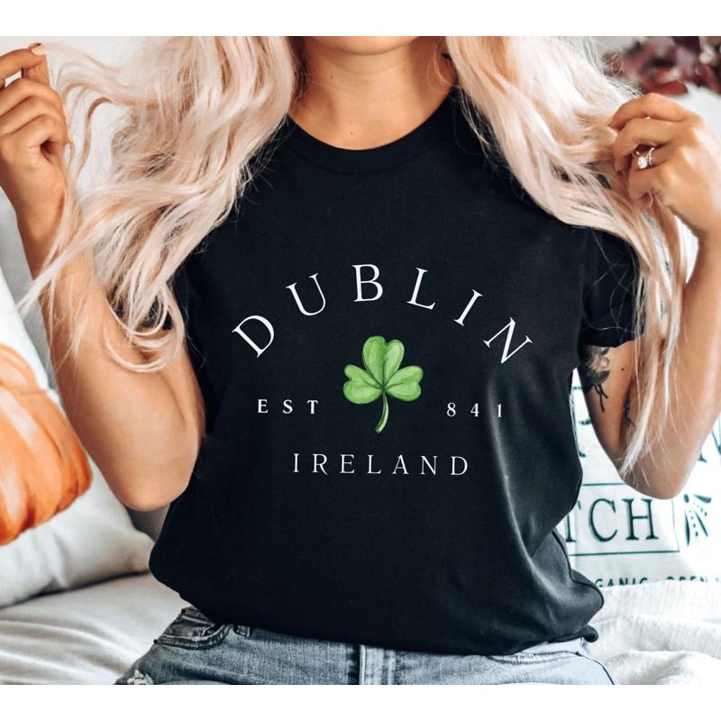 Dublin Ireland T Shirt Lucky Shamrock Travel Soft